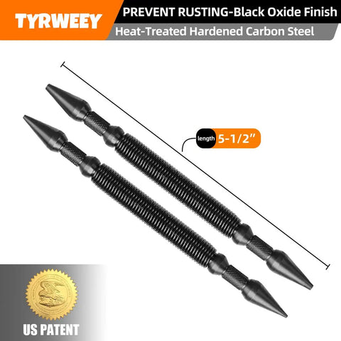Top Shelf Two Piece Dual Head Spring Nail Punch Setter featuring four practical sizes, black oxide finish, 5-1/2 inch length.