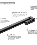 Justech 12V heavy-duty linear actuator, black aluminum body with end motor and power cable, 12-inch stroke