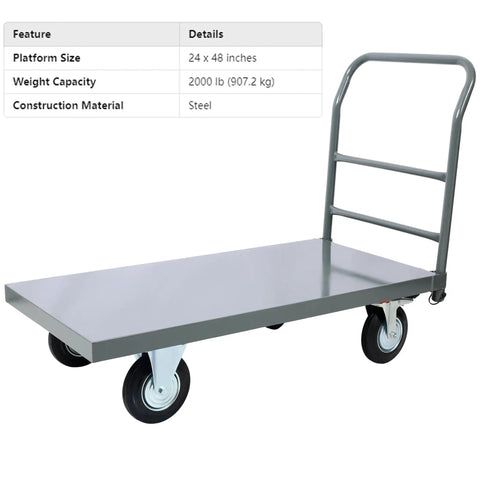 Heavy Duty Steel Platform Dolly Cart 24 By 48 Inch Flatbed Hand Truck With Ball Bearing Rollers 2000 Lb Load Capacity Tough As Nails Warehouse Moving Workhorse Gray