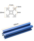 Four Piece 100mm 4 Inch 2020 T Slot Aluminum Extrusion Profile Kit In European 20 Series Anodized Blue Linear Rail Frame For 3D Printers And CNC Machines Durable Aluminum Build showing 100mm blue profile and 20mm cross-section