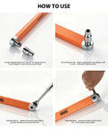 Offset Extension Wrench With Zero Degree Swing For Tight Spaces, 15.4 Inch Length, 53 Ft-Lb Torque, 3/8 Inch Drive Chain Driven Socket Extender, Includes 1/4 Inch, 3/8 Inch, And 1/2 Inch Adapters For Behind Block And Engine Bay Access, shown in 4 use steps
