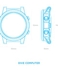 Blueprint of Pro Grade Air Integrated Dive Computer With Dual Tank Transmitters, Tern TX Model, showcasing dimensions.