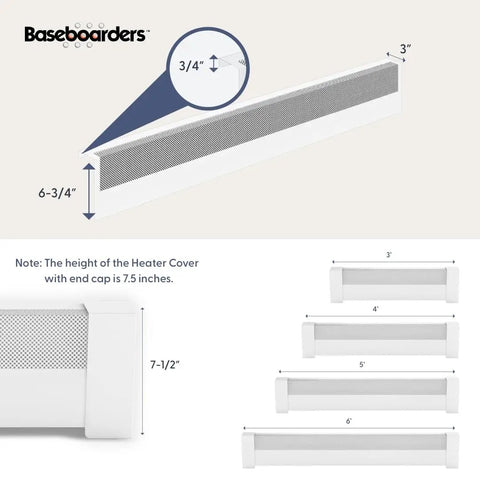 Slip On 5 Foot Galvanized Steel Baseboard Heater Cover White Rust Resistant For Hydronic Hot Water Systems diagram with dimensions