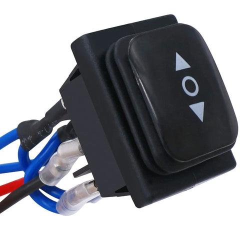 Waterproof Momentary Polarity Reverser Switch 12V DC 10A close-up with 6-pin harness for hoist crane and linear actuator