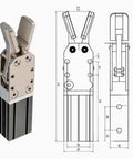 Mechanical Arm Fixture 1615S 1615D 2015S-L 2015D 1615D-L Pneumatic Gripper Water Nozzle Gripper Cylinder For 1615 Series Robotic Arms 1 Piece Replacement Part, side view with technical drawing
