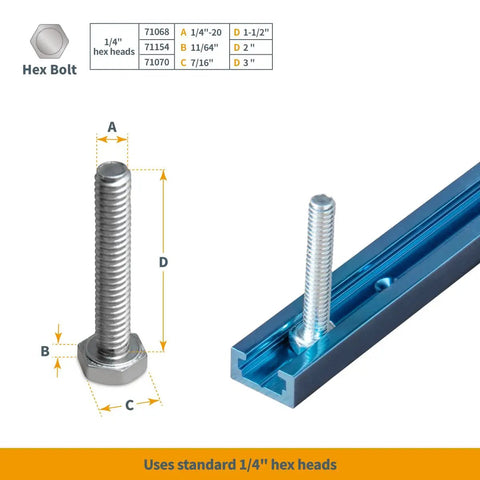 48 Inch Universal T Track With Two Hold Down Clamps For Benchtop Projects, Beefy Anodized Blue Finish, Stepped Track Design, Fits Material Up To Two And A Half Inches Thick, Screws Not Included.