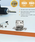 10 Pack 3/8 Inch Overlay Soft Close Hinges for Face Frame Cabinets shown with drill and screws, stainless steel construction visible