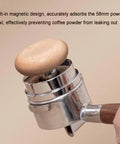 Kickass Espresso Tamper Set 58mm WDT Tool with magnetic wooden handle, designed to prevent coffee powder leakage during use.