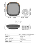 Foldable Portable Mini Washing Machine With Silica Gel Bucket Dehydrator for apartments, dorms, travel; dimensions and specs shown