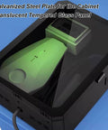 Badass Outdoor Lockable Cabinet For EV Chargers Featuring Clear Tempered Glass Window and galvanized steel plate, displaying charger inside.
