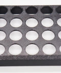 Front view of a square black 3D printed composite storage rack tray for ER20 collet CNC milling chuck lathe tools.