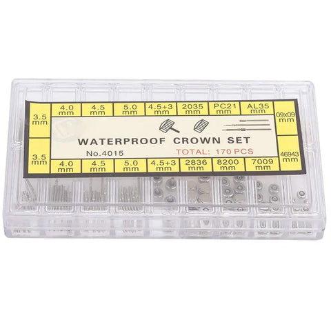 Pro Grade Watch Repair Kit With Stainless Steel Crown And Spring Bars Replacement Parts Set in transparent storage box, 170 pcs