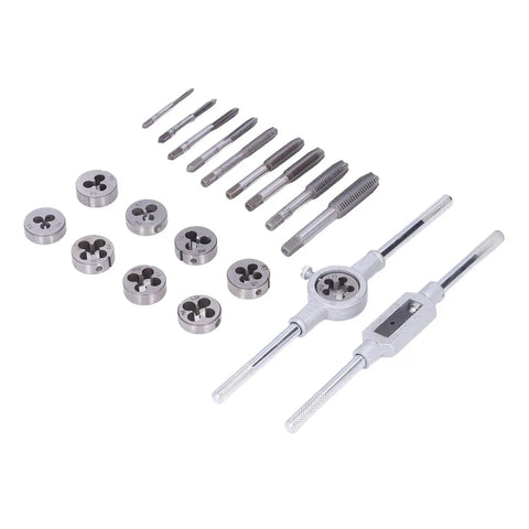 Tap Die Set With Tool Steel Threading Kit For DIY Car Repair And Model Processing Built Tough Cast Iron And Aluminum Tapping Power Tools For Mechanical Transmission And Thread Cutting Projects, 20-piece set