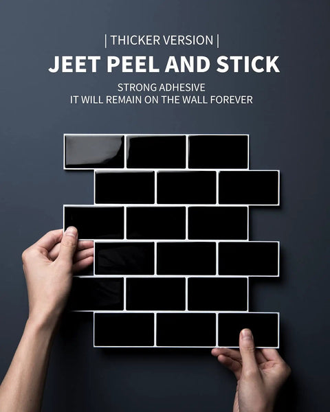 Hands holding Subway Style Peel And Stick Tiles For Kitchen Backsplash 12 Inch By 12 Inch Thicker Version With 2mm To 2.5mm Thickness