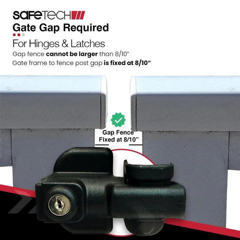 Rock Solid 22 Inch Vertical Magnetic Pool Gate Latch 2 Pack Key Lockable for gap requirements in pool gates, showing latch detail.