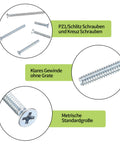 Close-up of Heavy Duty Zinc Plated Machine Screw Kit with Flat and Phillips Heads ideal for electrical outlet mounting.
