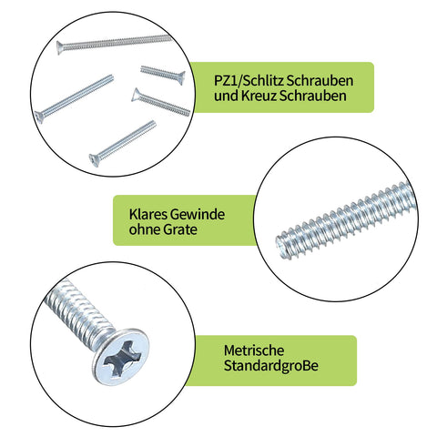 Close-up of Heavy Duty Zinc Plated Machine Screw Kit with Flat and Phillips Heads ideal for electrical outlet mounting.