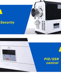 2KW Industrial Hot Air Blower And High Power Heater With Digital PID Temperature Control and Auto Overheat Safety for Heavy Duty Shop, showing PID control panel and security features.