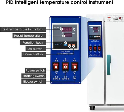 PID intelligent temperature control instrument with digital display for Top Shelf Laboratory Vacuum Drying Oven with 16L or 43L capacity.