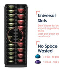 4 Tier Coffee Pod Drawer Organizer For Nespresso VertuoLine Pods showing vertical storage with universal slots and efficiency features.