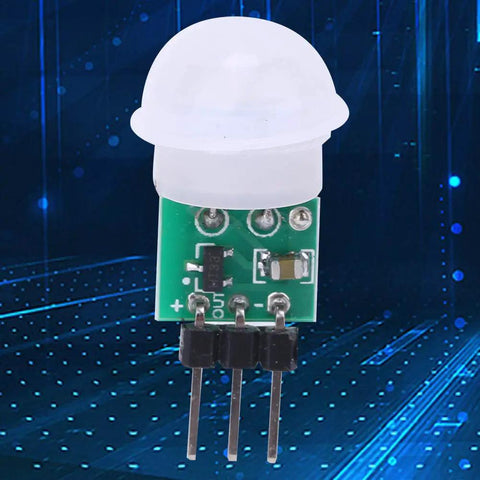 Mini Infrared Motion Sensor Module AM312 For DIY Projects, High Sensitivity Body Sensor With Digital Output, Detects Human Movement, DC 2.7V To 12V, Perfect For Home Automation And Smart Gadgets. Front view with white dome cover and 3-pin PCB