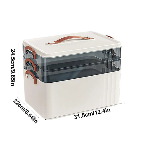 Clear Large Medical Box With Multi Layer Design For Home And Travel Big Capacity Pill Organizer shown with dimensions