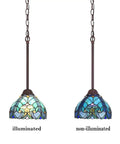 Sea Green Tiffany Pendant Light With Stained Glass, 8 Inch Wide Victorian Style Hanging Lamp, illuminated vs non-illuminated