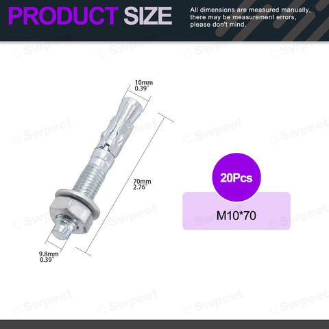 20-Piece 3/8 Inch By 2-3/4 Inch Zinc Plated Heavy Duty Wedge Anchor Kit With Carbon Steel Screws And Lag Bolts For Cement
