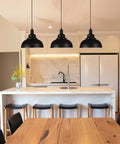 Dope Black Dome Industrial Farmhouse Pendant Lights Three Pack Hanging Ceiling Fixture For Kitchen Island Dining Room Foyer With 44 Inch Wire And E26 Socket above kitchen island