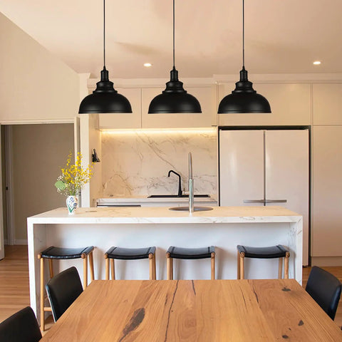 Dope Black Dome Industrial Farmhouse Pendant Lights Three Pack Hanging Ceiling Fixture For Kitchen Island Dining Room Foyer With 44 Inch Wire And E26 Socket above kitchen island
