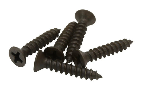 Badass 18-8 304 Stainless Steel Flat Head Phillips Wood Screws Black Oxide Coated No. 8 X 1 Inch Rust Resistant Hardware, five screws showing