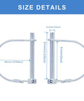 Size details of 12 Count Heavy Duty 1/4 Inch Zinc Plated Carbon Steel Spring Locking Pins with measurements in inches and mm
