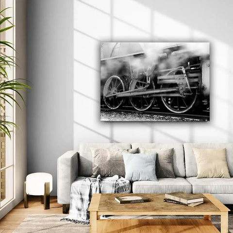 Train Locomotive Wall Art Poster Black And White Running Gear Wheel Canvas Print Unframed 8x12 Inch Modern Home Decor for Living Room
