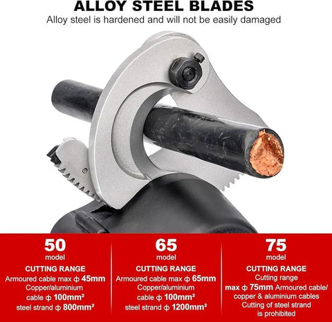 Heavy Duty Ratchet Cable Cutters For Copper Aluminum And Armored Cable Up To 75mm Diameter With 45mm And 65mm Cut Sizes blade detail