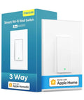 3 Way Smart Switch 1 Pack With Neutral Wire Required For Your Smart Home That Wants HomeKit Alexa Google Assistant And SmartThings Works With 2.4GHz WiFi Remote Voice Control Single Pole Or 3 Way No Hub Needed, packaging and switch