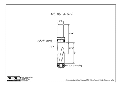 Technical drawing of Mega Flush Trim Router Bit Set With Carbide Tips, Heavy Duty CNC Machined Steel, detailed dimensions.