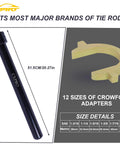 CXPRO inner tie rod removal tool kit: black 1/2-inch drive tube on left and yellow crowfoot adapter on right, 12 adapters included.