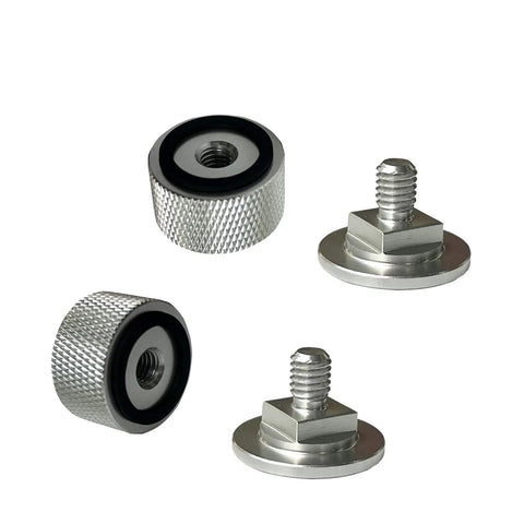 6061 T6 Aluminum Welding Helmet Fasteners Replacement Pair for Hood Mounts, anodized silver finish and silicone gasket detail