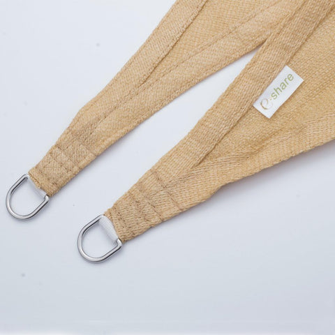 Close-up of reinforced edges with metal rings on Desert Sand Triangle Shade Sail 18 Ft By 18 Ft By 18 Ft UV Blocking Canopy.