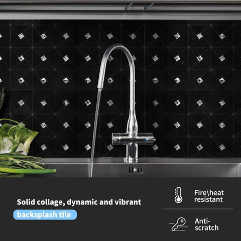 Kitchen with Ten Sheet Peel And Stick Backsplash Metal Mosaic Tiles For Kitchen Wall Decor Aluminum Composite Stick On Tiles Black Windmill Glass Puzzle Mix With Dope Shine Mirror Edge And Easy Install