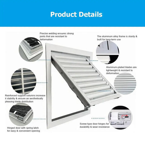 Heavy Duty Aluminum Alloy Wall And Ceiling Vent Cover With Waterproof Louvered Filter Grill, detailed design features and durability.
