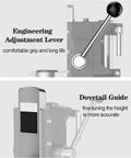 Engineering adjustment lever and dovetail guide on Universal Vertical Drill Stand Clamp For Woodworking, Portable Table Top Drill Press.