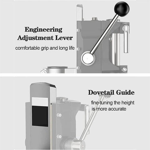 Engineering adjustment lever and dovetail guide on Universal Vertical Drill Stand Clamp For Woodworking, Portable Table Top Drill Press.