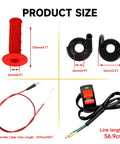 Seven Eighths Inch Throttle Cable And Handlebar Grips Kit For Dirt Pit Bikes with product size dimensions and components shown