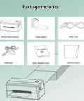 Bluetooth Thermal Shipping Label Printer For 4x6 Labels, Wireless Label Maker For Packages, Compatible With Windows Mac Android iPhone, The Prime Pick For Small Biz Shipping With Fast, Reliable Labeling And Easy Setup package contents including printer, power adapter, power cord, USB cable, installation guide, adhesive labels