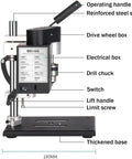 Mini Bench Drill Press With Seven Gear Variable Speed For Precise Drilling On Metal Wood Plastic And Acrylic, detailed labeled diagram.