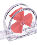 Eisfluegel Flow Indicator With Slick Red Fins And Clear Body For PC Water Cooling, fits 6 to 11 mm hoses, showing red fins.