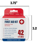 First aid kit, compact white plastic case, 42 items, travel size