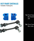 Upgrade Your Ride With A Front Suspension Kit Featuring Sway Bar Bushings And Stabilizer Links For Smooth Responsive Handling And Road Ready Durability. kit parts: 1 sway bar bushing set and 2 front sway bar links
