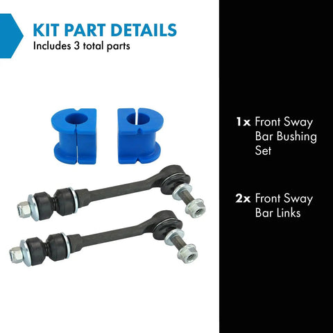 Upgrade Your Ride With A Front Suspension Kit Featuring Sway Bar Bushings And Stabilizer Links For Smooth Responsive Handling And Road Ready Durability. kit parts: 1 sway bar bushing set and 2 front sway bar links
